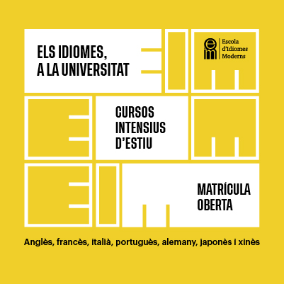 Campanya dels cursos intensius d'estiu de l'EIM, l'Escola d'Idiomes Moderns de la UB. 